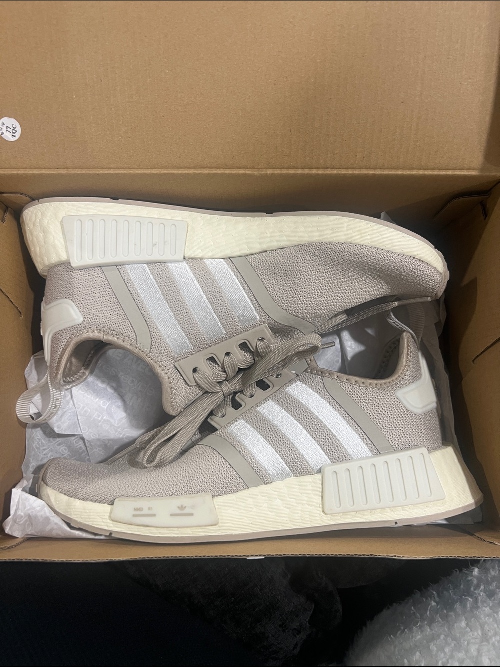 adidas Kids NMD R1 Sneakers in Taupe and White